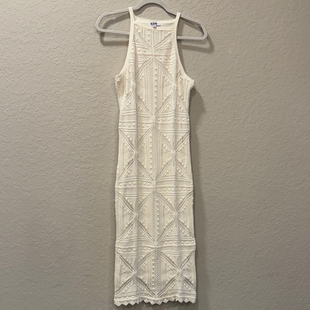 525 America Cream Geometric Midi Dress